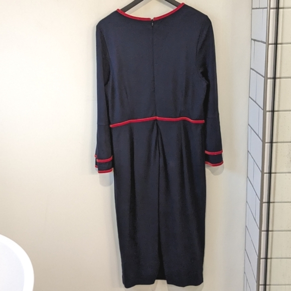Boden Navy Blue Red Velvet Trim Cora Bell Sleeve Knit Dress - Picture 4 of 6
